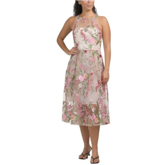ADRIANNA PAPELL Sleeveless 3d Floral Embroidered Dress - joarbit.com